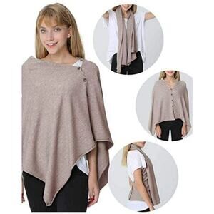 Puli Womens One Size Open Front Button Shawl Poncho Neutral